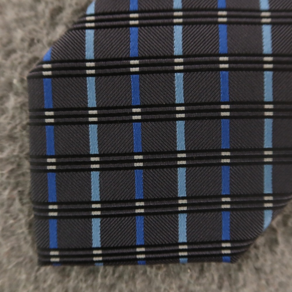 Platinum Tie Blue Gray Plaids & Checks Polyester Twill Hand Made 3.25"